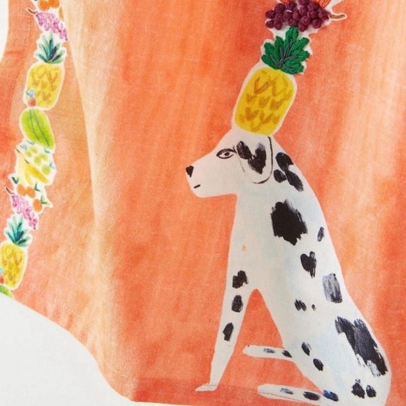 Anthropologie Dalmatian Dog Bastian Fruit Coral Cotton Tea Kitchen Towel New - Picture 2 of 8